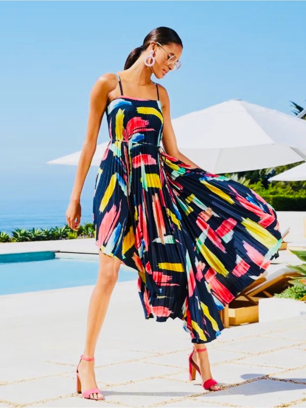 MILLY Pleated Irene Colorful Dress.